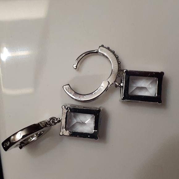 Drop Dangle Earrings White Sapphire 925 Silver - Elegant - Picture 10 of 11